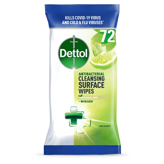 Dettol Antibacterial Biodegradable Lime Multi Surface Cleansing Wipes 72 per pack