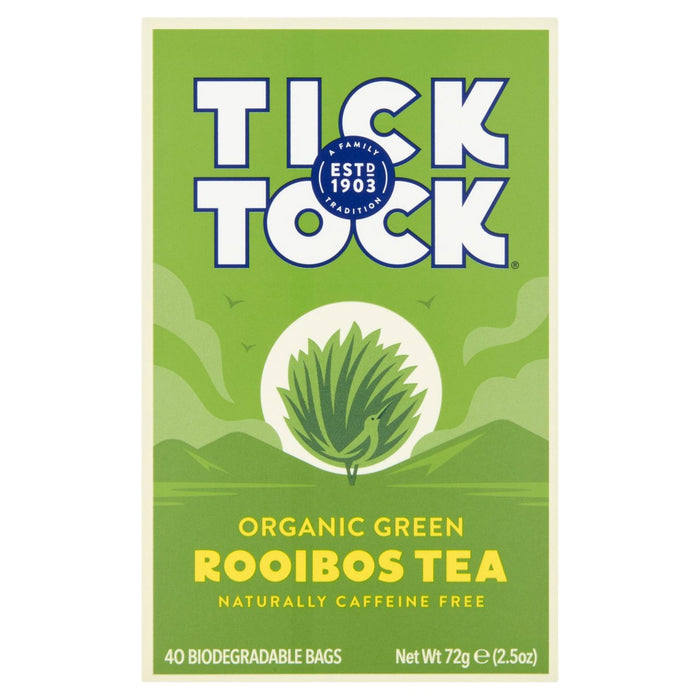 Tick ​​Tock Té Verde Rooibos Ecológico Bolsitas 40 por paquete 