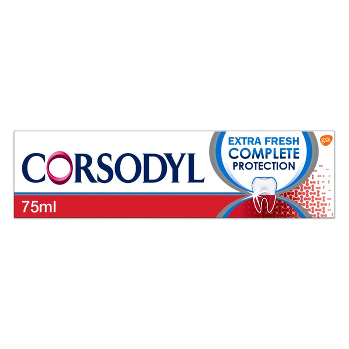 Corsodyl Protection complète de dentifrice en gomme de gomme Extra Fresh 75 ml