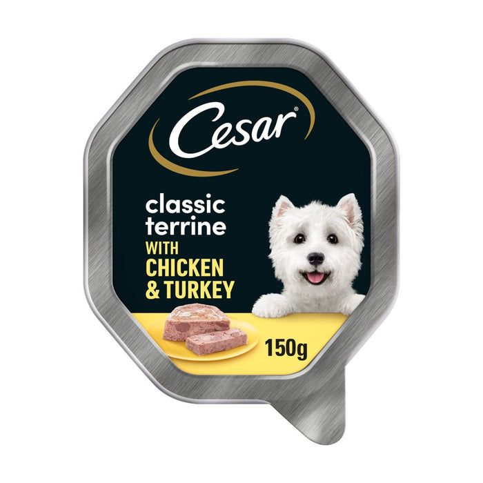 César Classic Terrine Dog Food Food Chicken & Turkey en pan 150G