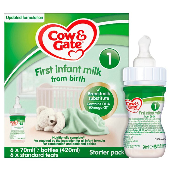 Vache et porte 1 Première pack de démarrage de lait pour bébé de la naissance 6 x 70 ml
