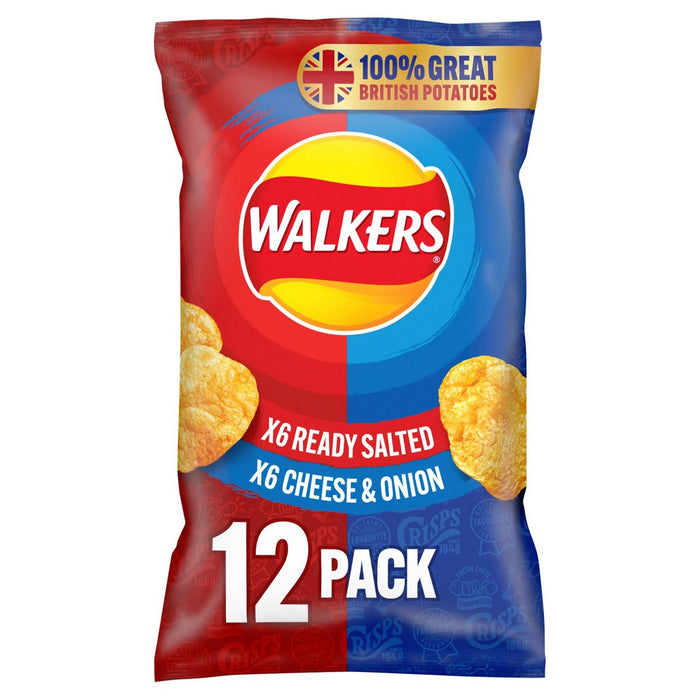 Walkers Ready Salted Cheese & Onion Variety Multipack Crisps 12 par paquet