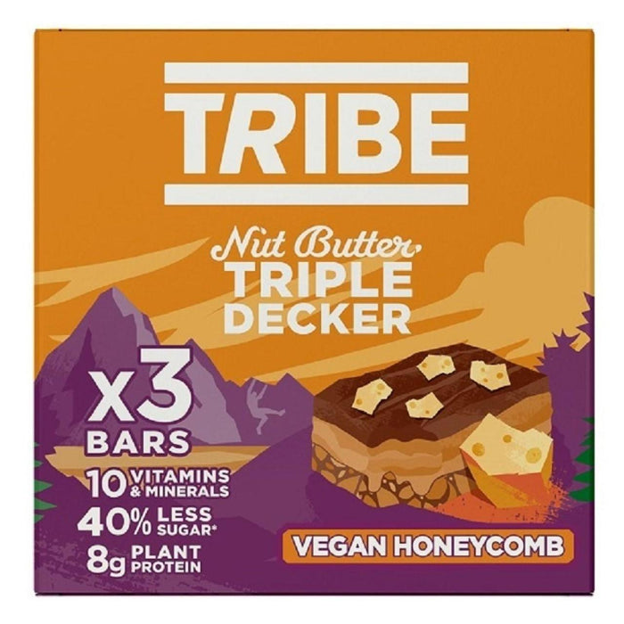 Tribu Triple Decker Vegan Honeycomb Gluten y lácteos Bar 3 x 40g